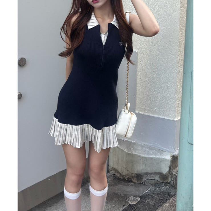 ネイビー | ドッキングプリーツノースリワンピ | NICE CLAUP / OLIVE des OLIVE OUTLET