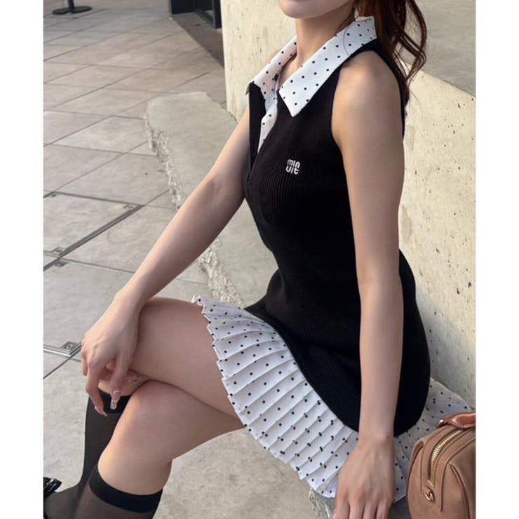 ブラック | ドッキングプリーツノースリワンピ | NICE CLAUP / OLIVE des OLIVE OUTLET