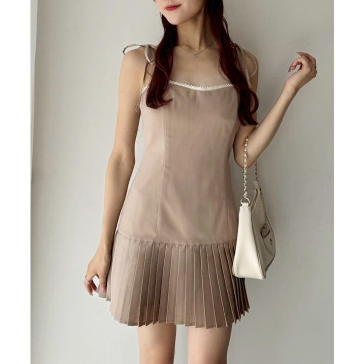 ベージュ | 【one after another】肩リボン裾プリーツジャンスカ | NICE CLAUP / OLIVE des OLIVE　OUTLET