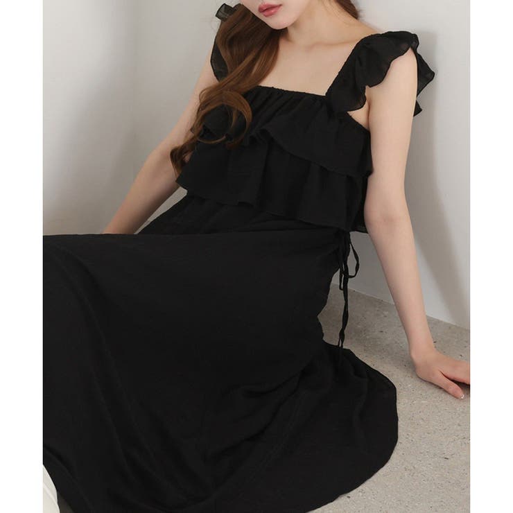 ブラック | サイドリボンフリルキャミワンピ | NICE CLAUP / OLIVE des OLIVE　OUTLET