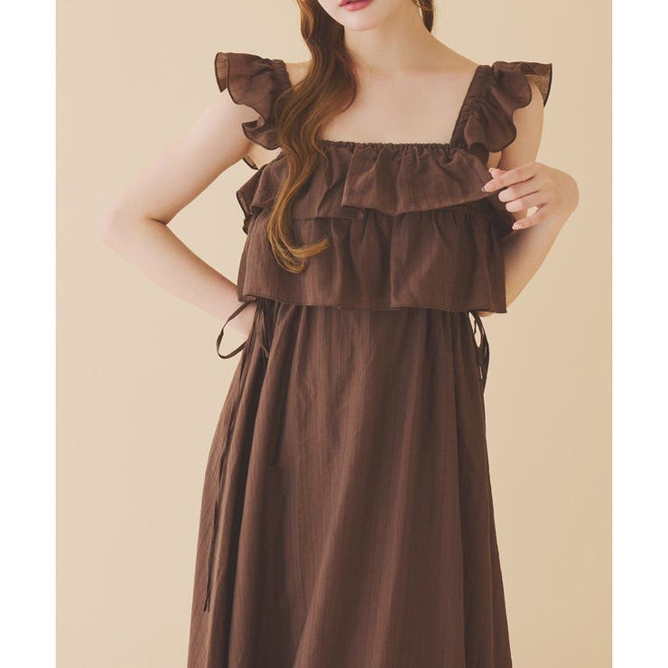 ブラウン | サイドリボンフリルキャミワンピ | NICE CLAUP / OLIVE des OLIVE　OUTLET