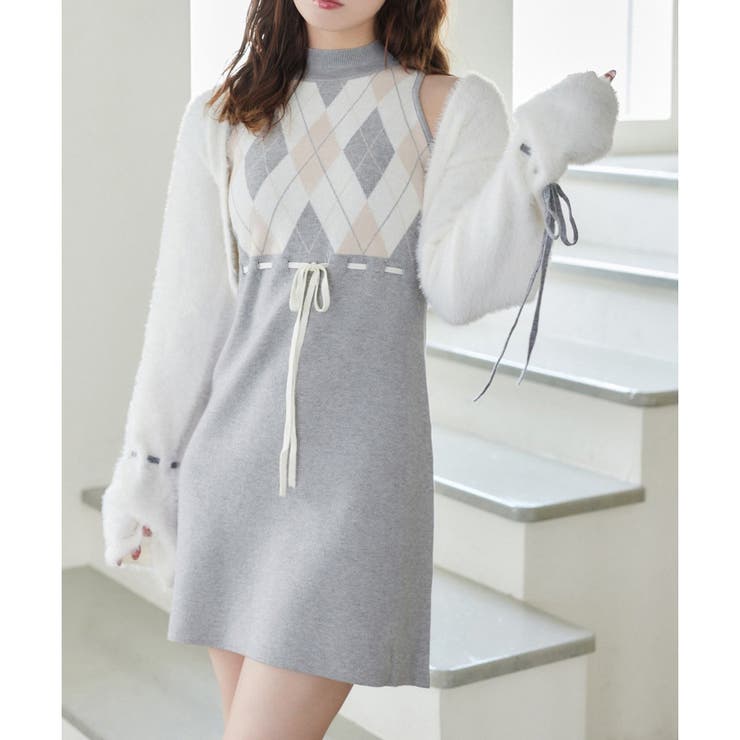 グレー | 【one after another】アーガイルワンピセット | NICE CLAUP / OLIVE des OLIVE　OUTLET