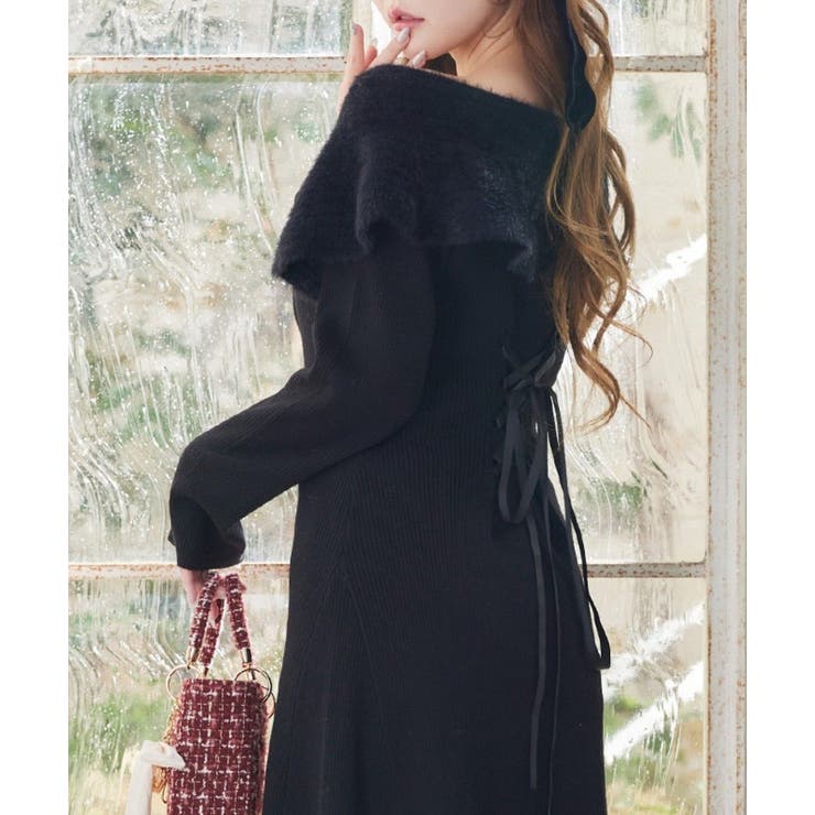 ブラック | 【one after another】ブローチ付きニットワンピ | NICE CLAUP / OLIVE des OLIVE　OUTLET