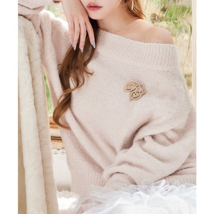 ピンク | 【one after another】ブローチ付きモールニットミニワンピース | NICE CLAUP / OLIVE des OLIVE　OUTLET