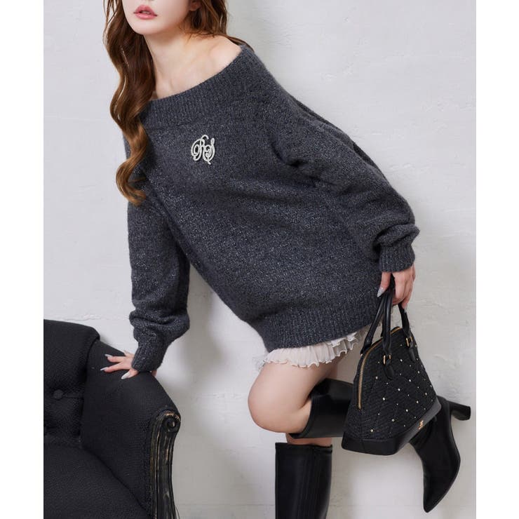 チャコール | 【one after another】ブローチ付きモールニットミニワンピース | NICE CLAUP / OLIVE des OLIVE　OUTLET