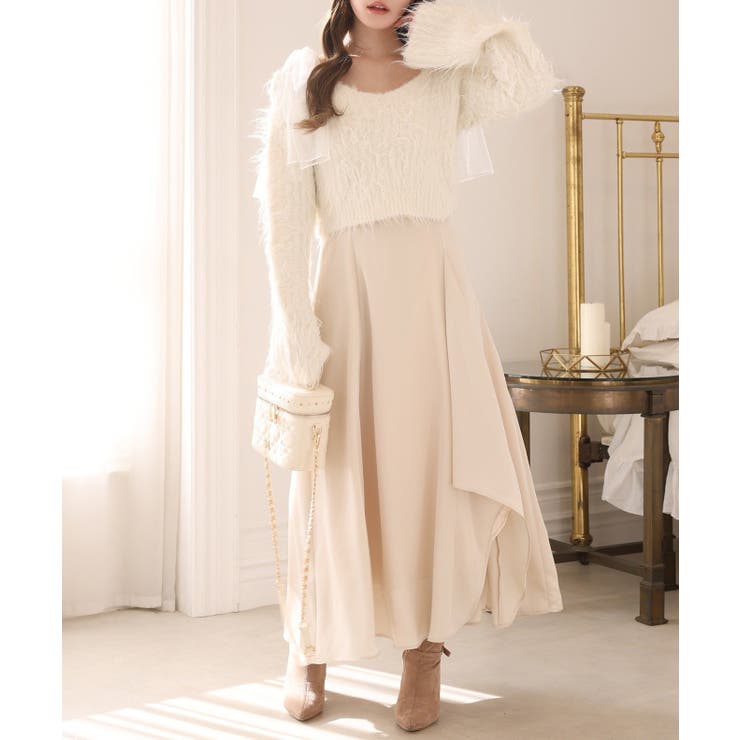 アイボリー | 【one after another】肩リボンニットセットワンピース | NICE CLAUP / OLIVE des OLIVE　OUTLET