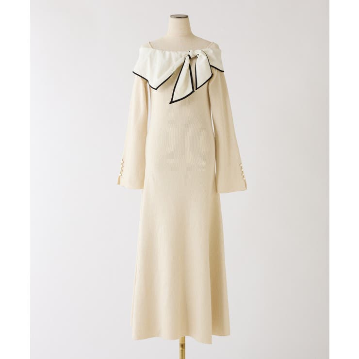 【one after another】異素材リボンニットロングワンピース | NICE CLAUP / OLIVE des OLIVE　OUTLET | 詳細画像2 