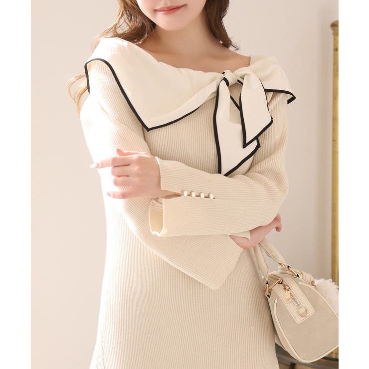 【one after another】異素材リボンニットロングワンピース | NICE CLAUP / OLIVE des OLIVE　OUTLET | 詳細画像6 