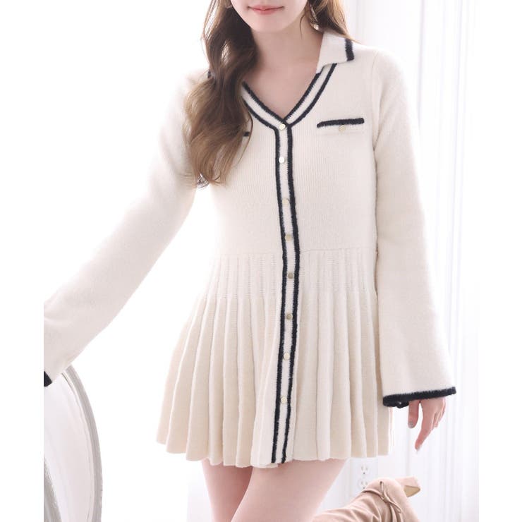 【one after another】襟付き配色ニットミニワンピース | NICE CLAUP / OLIVE des OLIVE　OUTLET | 詳細画像2 