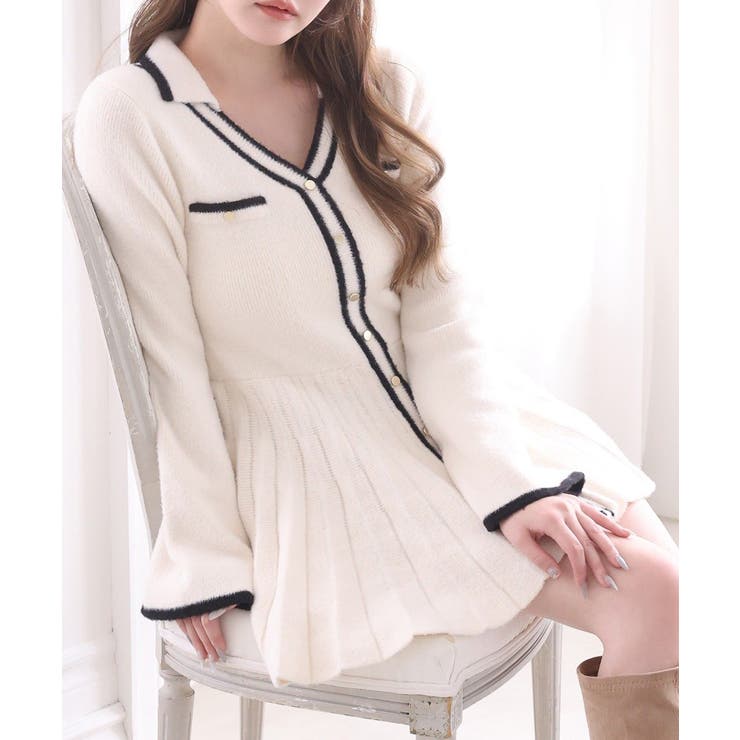 【one after another】襟付き配色ニットミニワンピース | NICE CLAUP / OLIVE des OLIVE　OUTLET | 詳細画像3 