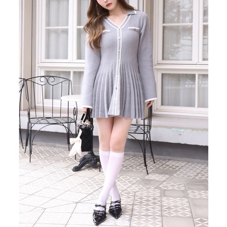 【one after another】襟付き配色ニットミニワンピース | NICE CLAUP / OLIVE des OLIVE　OUTLET | 詳細画像10 
