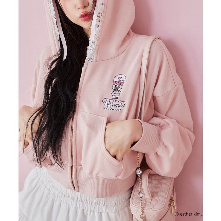 刺繍入りショートパーカー[品番：NCLW0016912]｜NICE CLAUP / OLIVE