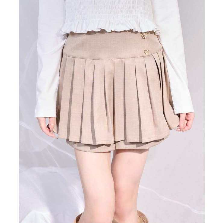 ベージュ | 【one after another】金ボタンプリーツスカート | NICE CLAUP / OLIVE des OLIVE　OUTLET