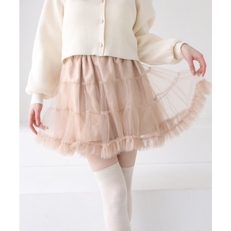 ベージュ | 【one after another】チュールティアードミ二スカート | NICE CLAUP / OLIVE des OLIVE　OUTLET