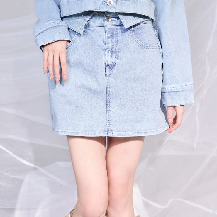 ブルー | 【one after another】ウエスト折り返しデニムミニスカート | NICE CLAUP / OLIVE des OLIVE　OUTLET