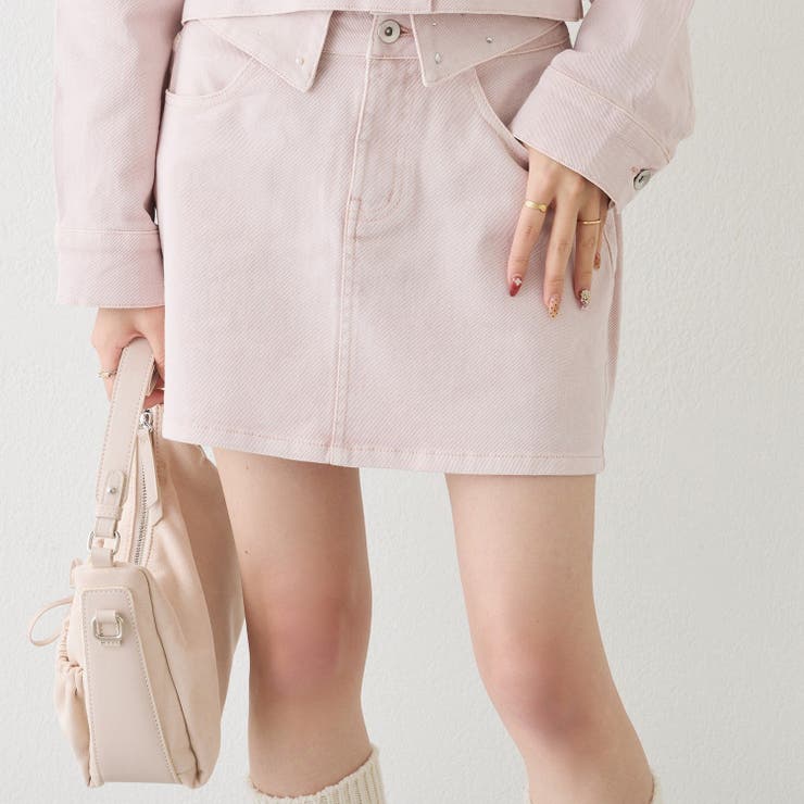 ピンク | 【one after another】ウエスト折り返しデニムミニスカート | NICE CLAUP / OLIVE des OLIVE　OUTLET