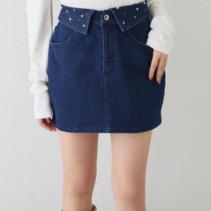 ネイビー | 【one after another】ウエスト折り返しデニムミニスカート | NICE CLAUP / OLIVE des OLIVE　OUTLET