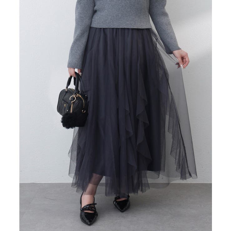 チャコール | 【one after another】チュールフリルロングスカート | NICE CLAUP / OLIVE des OLIVE　OUTLET