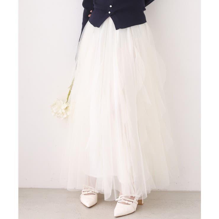 アイボリー | 【one after another】チュールフリルロングスカート | NICE CLAUP / OLIVE des OLIVE　OUTLET