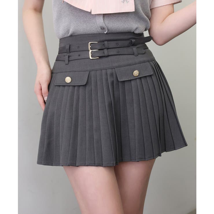 チャコール | 【one after another】ダブルベルトミニスカ | NICE CLAUP / OLIVE des OLIVE　OUTLET