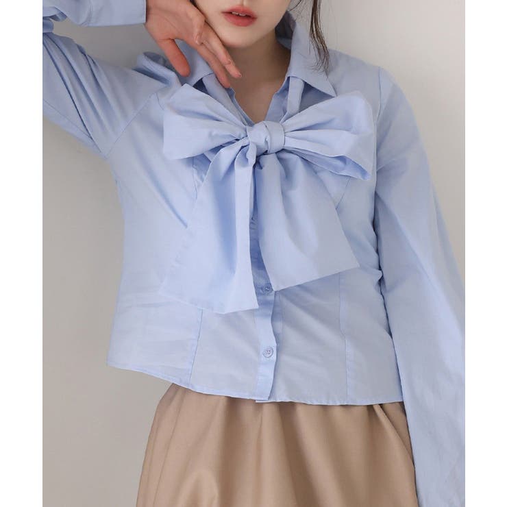 サックス | 【one after another】【リボン取り外し可能】フロントギャザーボウ… | NICE CLAUP / OLIVE des OLIVE　OUTLET