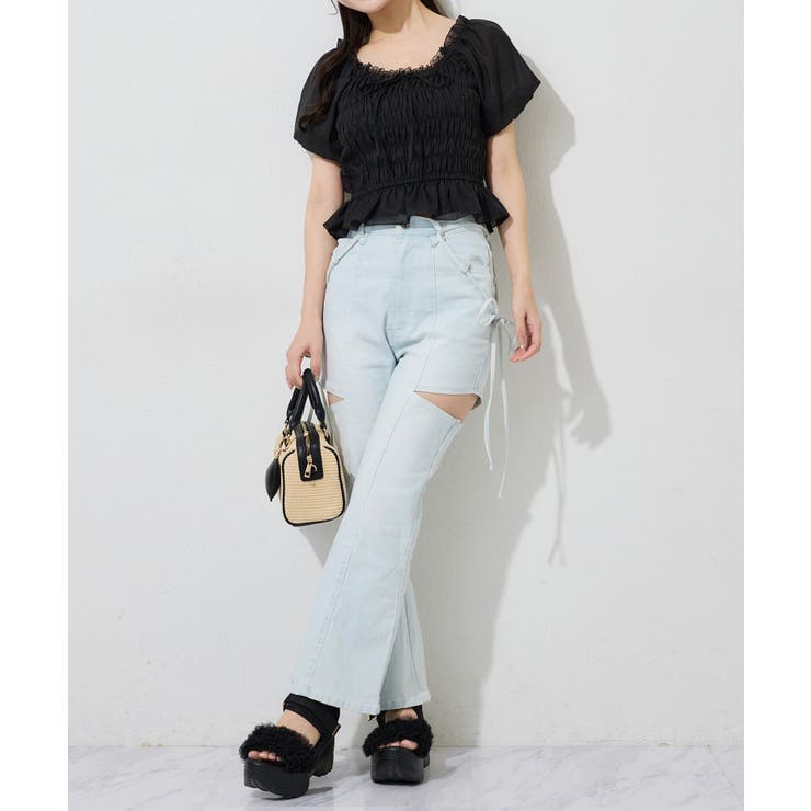 【one after another】シャーリング細リボンブラウス／レース付 | NICE CLAUP / OLIVE des OLIVE　OUTLET | 詳細画像20 