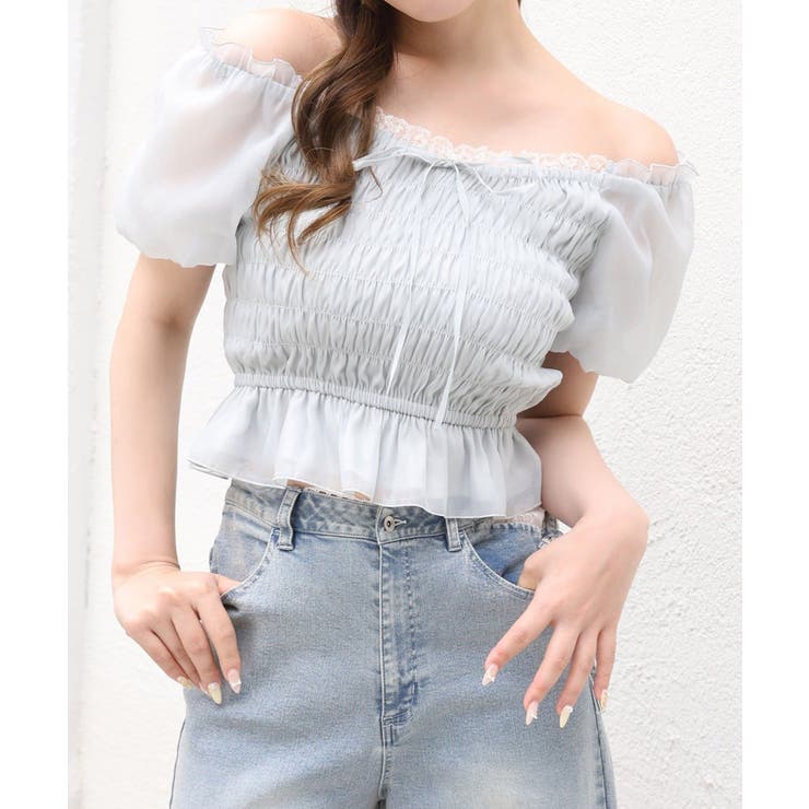 【one after another】シャーリング細リボンブラウス／レース付 | NICE CLAUP / OLIVE des OLIVE　OUTLET | 詳細画像8 