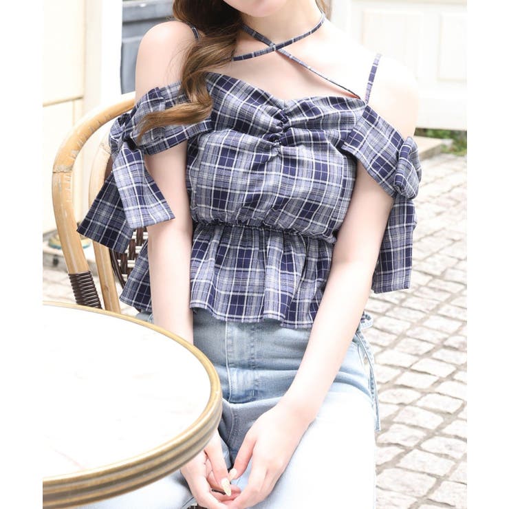 柄1 | 【one after another】サイドリボンオフショルブラウス | NICE CLAUP / OLIVE des OLIVE　OUTLET