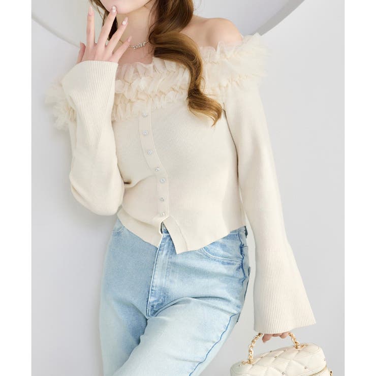 【one after another】チュールフリルオフショルニット | NICE CLAUP / OLIVE des OLIVE　OUTLET | 詳細画像5 