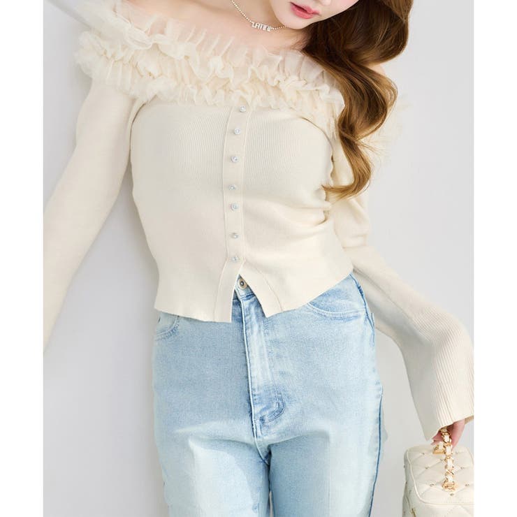 【one after another】チュールフリルオフショルニット | NICE CLAUP / OLIVE des OLIVE　OUTLET | 詳細画像4 