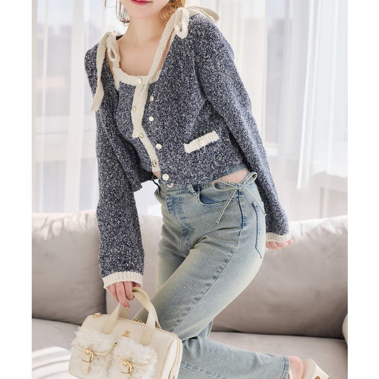 最終お値下げtresor by lana ボタンラインカーディガン Hella crochet lace Vneck cardigan かぎ編みレースVネック