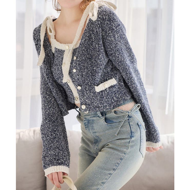 ネイビー | 【one after another】【セットアップ可能】金ボタン配色カーディガ… | NICE CLAUP / OLIVE des OLIVE　OUTLET