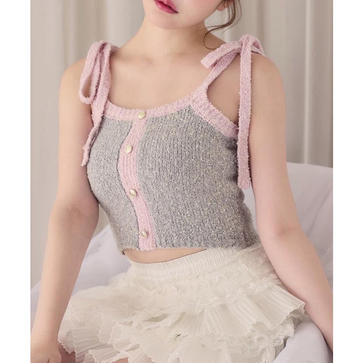 グレー | 【one after another】【セットアップ可能】肩リボン配色ビスチェ | NICE CLAUP / OLIVE des OLIVE　OUTLET