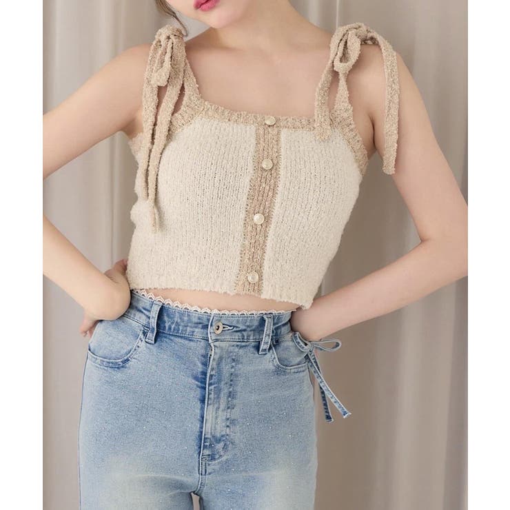 アイボリー | 【one after another】【セットアップ可能】肩リボン配色ビスチェ | NICE CLAUP / OLIVE des OLIVE　OUTLET