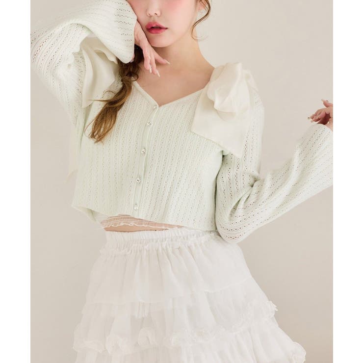 ミント | 【one after another】キラキラボタンアイレットカーデ | NICE CLAUP / OLIVE des OLIVE　OUTLET