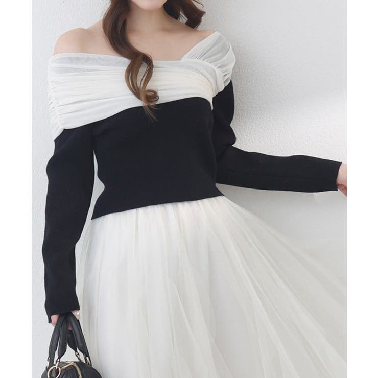 ブラック | 【one after another】異素材ドッキングオフショルニット | NICE CLAUP / OLIVE des OLIVE　OUTLET