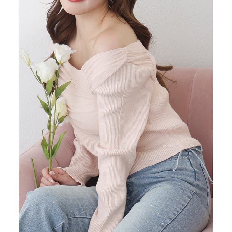 ピンク | 【one after another】異素材ドッキングオフショルニット | NICE CLAUP / OLIVE des OLIVE　OUTLET