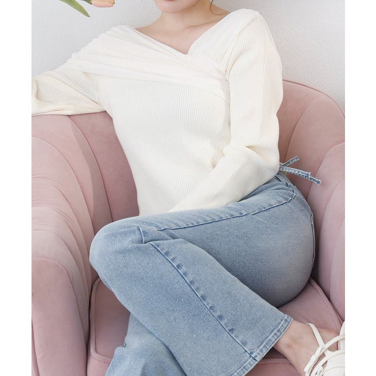 オフ | 【one after another】異素材ドッキングオフショルニット | NICE CLAUP / OLIVE des OLIVE　OUTLET