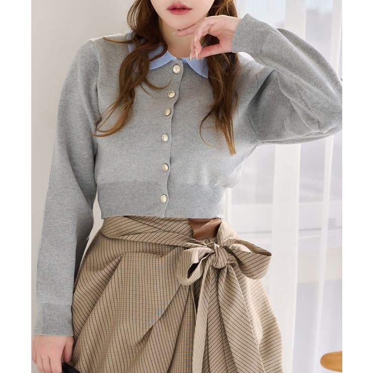 グレー | 【one after another】配色襟付きニット | NICE CLAUP / OLIVE des OLIVE　OUTLET