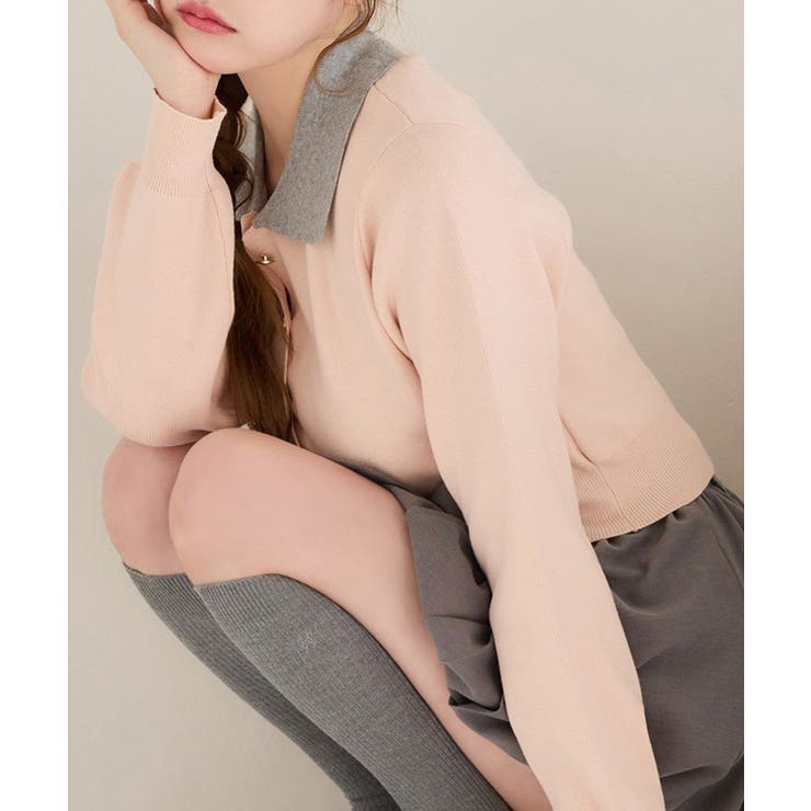 ピンク | 【one after another】配色襟付きニット | NICE CLAUP / OLIVE des OLIVE　OUTLET