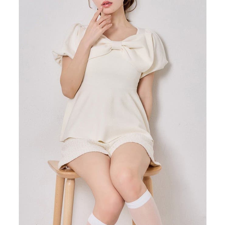 【one after another】肩リボンニット | NICE CLAUP / OLIVE des OLIVE　OUTLET | 詳細画像1 