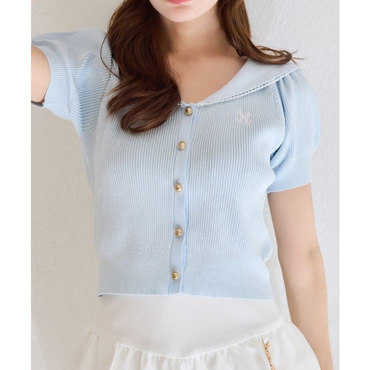 サックス | 【one after another】セーラー半袖ニット | NICE CLAUP / OLIVE des OLIVE　OUTLET
