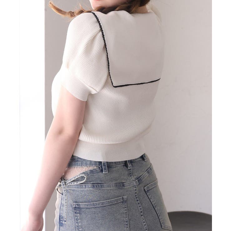 【one after another】セーラー半袖ニット | NICE CLAUP / OLIVE des OLIVE　OUTLET | 詳細画像4 