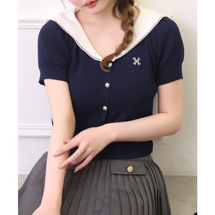 ネイビー | 【one after another】セーラー半袖ニット | NICE CLAUP / OLIVE des OLIVE　OUTLET