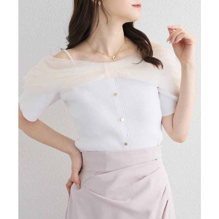 アイボリー | 【one after another】リボンチュールニット | NICE CLAUP / OLIVE des OLIVE　OUTLET