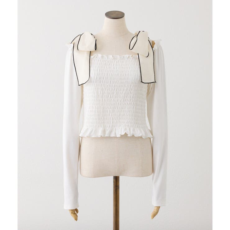 【one after another】肩リボンシャーリングトップス | NICE CLAUP / OLIVE des OLIVE　OUTLET | 詳細画像2 