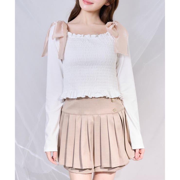 アイボリー | 【one after another】肩リボンシャーリングトップス | NICE CLAUP / OLIVE des OLIVE　OUTLET