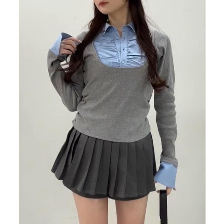 【one after another】ロゴ刺繡レイヤードトップス | NICE CLAUP / OLIVE des OLIVE　OUTLET | 詳細画像1 