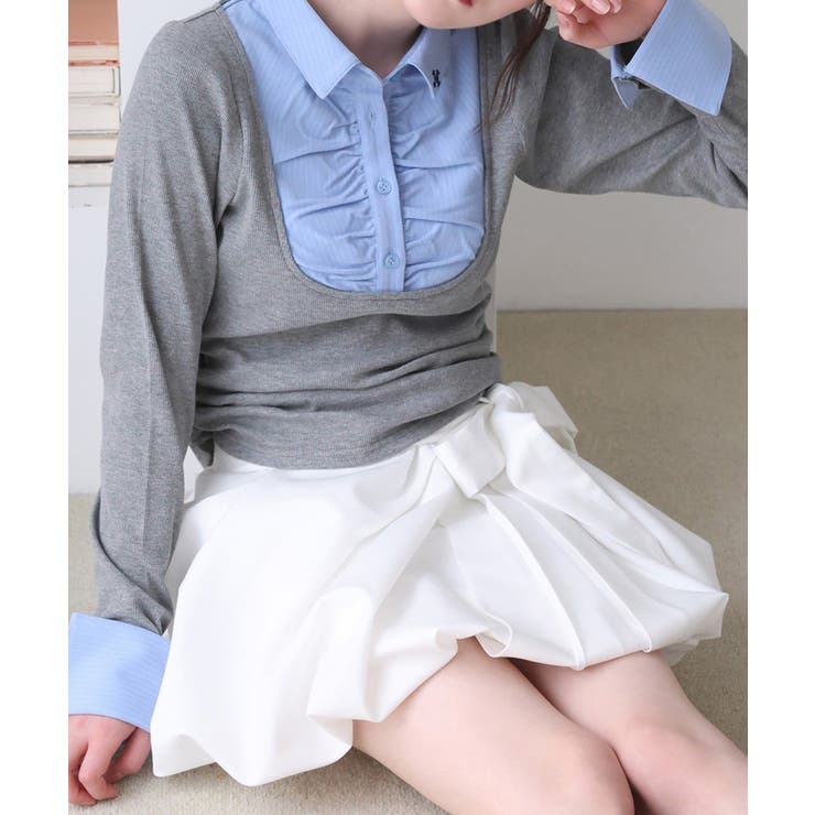 グレー | 【one after another】ロゴ刺繡レイヤードトップス | NICE CLAUP / OLIVE des OLIVE　OUTLET