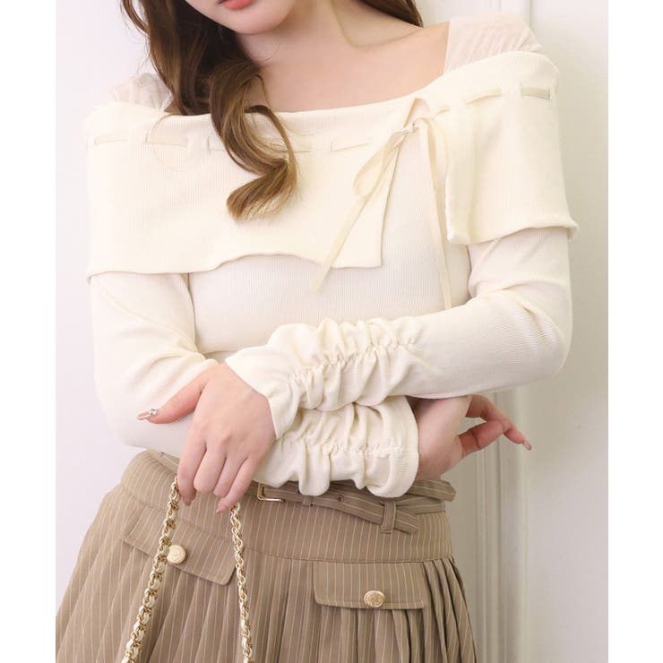アイボリー | 【one after another】配色オフショルトップス | NICE CLAUP / OLIVE des OLIVE　OUTLET